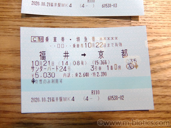 JR福井駅　サンダーバード24号の切符
