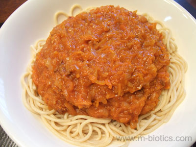 具だくさんスパゲティ～自然派レトルトミートソースを使って　マクロビオティック料理
