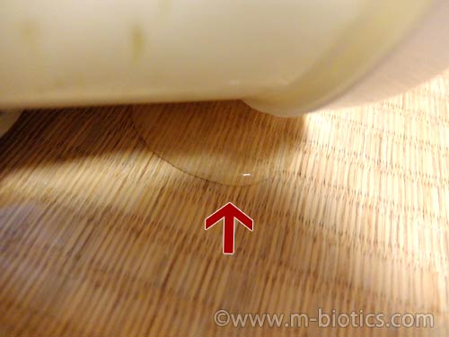 ヨーグルティア　床に落とした容器からヨーグルトがこぼれてきているところ