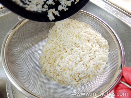 米の水を切る　鮭めし　レシピ　鮭飯