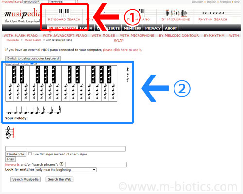 musipedia　メロディーを弾いて　探す