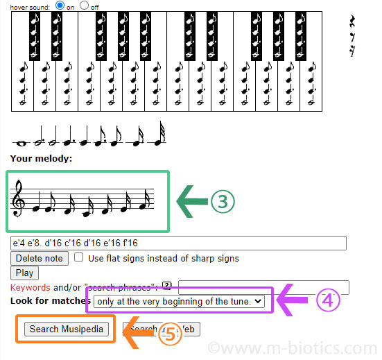 musipedia　使い方　メロディーを弾いて　探す