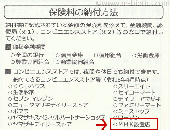 国民年金　納付　MMK設置店