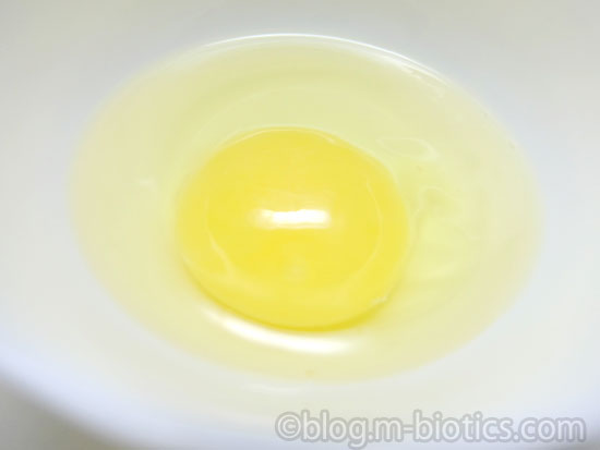 卵　有精卵　黄身の色が薄い　米がエサ