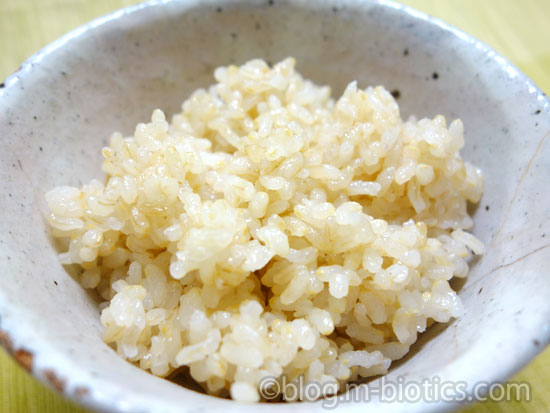 有機JAS玄米 たきたて 茶碗によそったところ