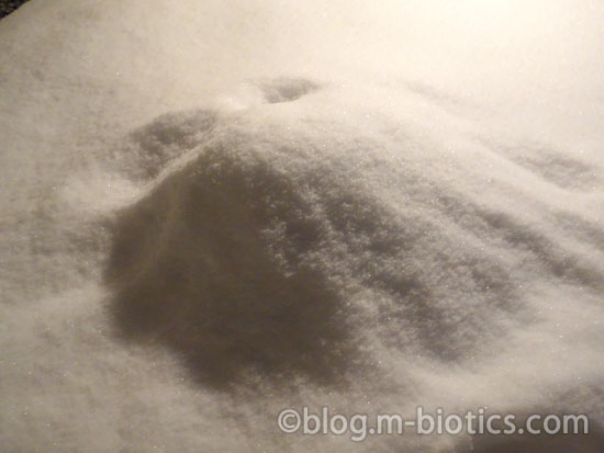 北海道 冬 外の雪に食べ物を埋める うどんを埋めた雪山